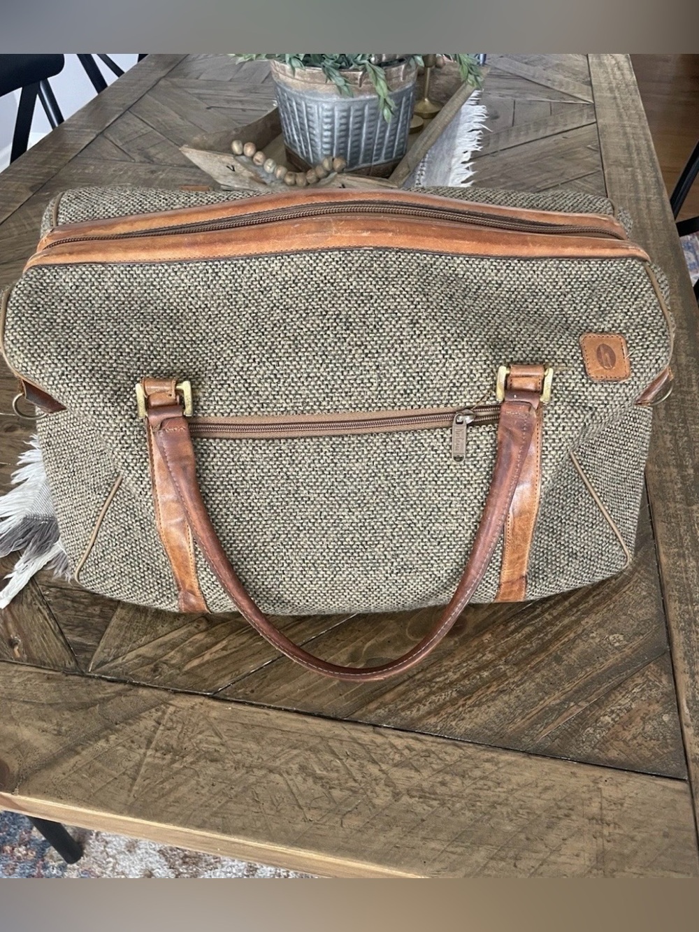 Hartmann Canvas Duffel Bag with Brown Leather Trim - Neutral Taupe